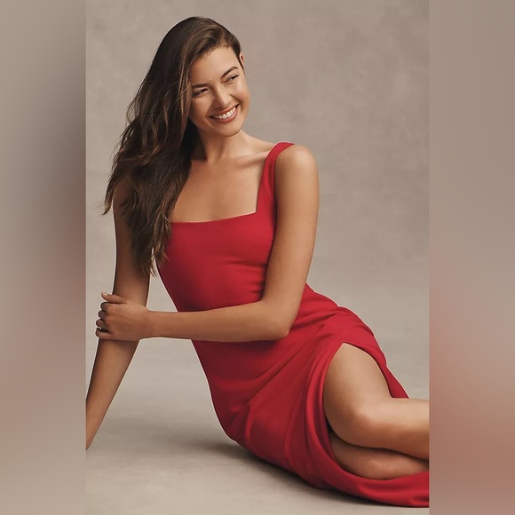 NWT New BHLDN Blake Square Neck Stretch Crepe Maxi Dress Anthropologie Red - Picture 2 of 9
